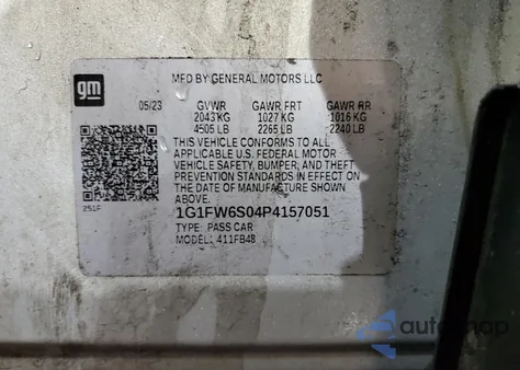 2023 Chevrolet Bolt Ev 1Lt from USA, damaged, VIN 1G1FW6S04P4157051